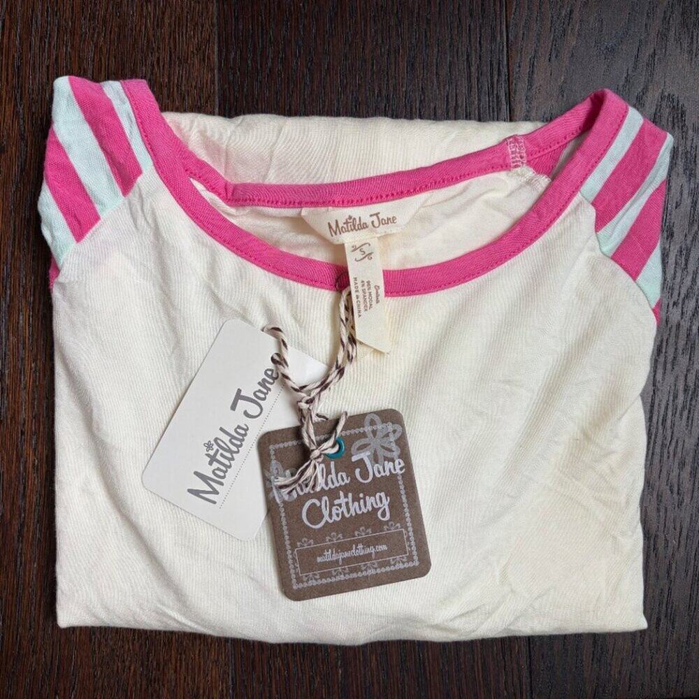 NWT Matilda Jane Clothing Any Time Pj Top (Butter Cream & Pink Stripes) - Small